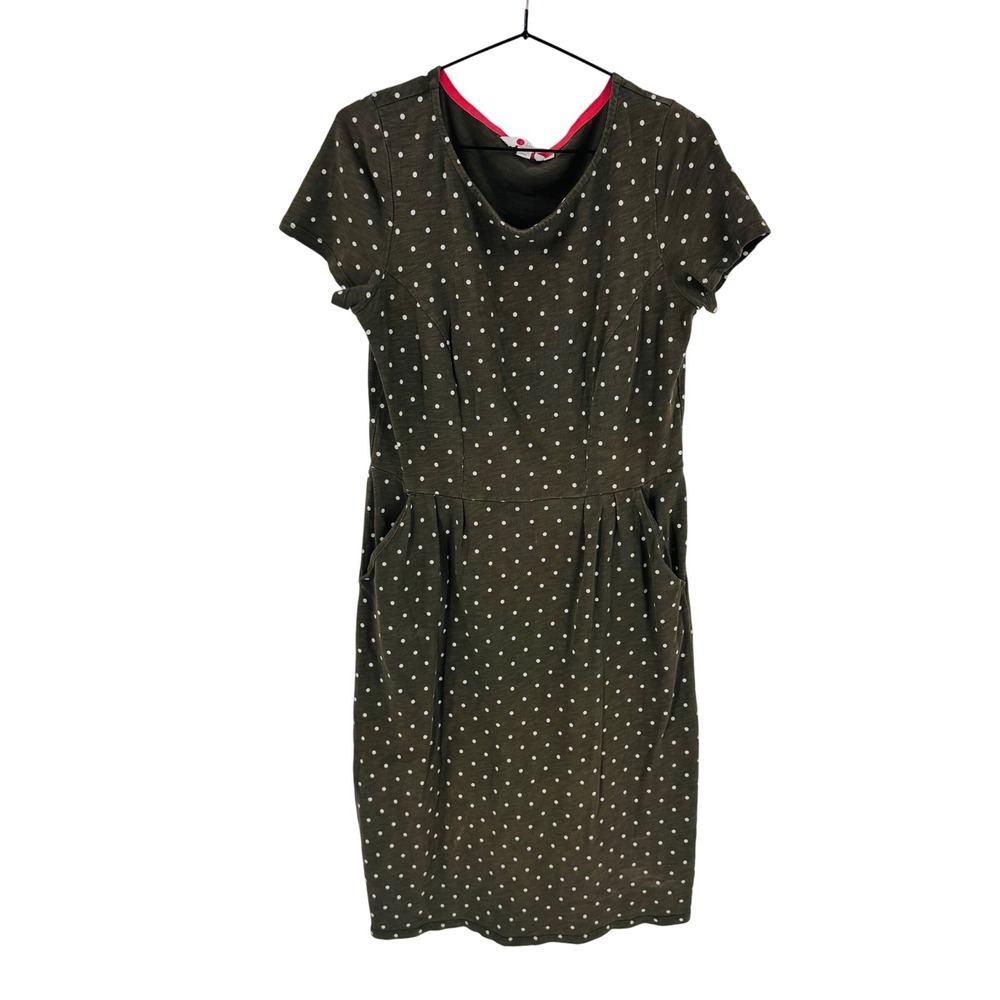 Boden Army‎ Green Polka Dot Jersey Cotton Dress Size 8L Casual Preppy Earthy